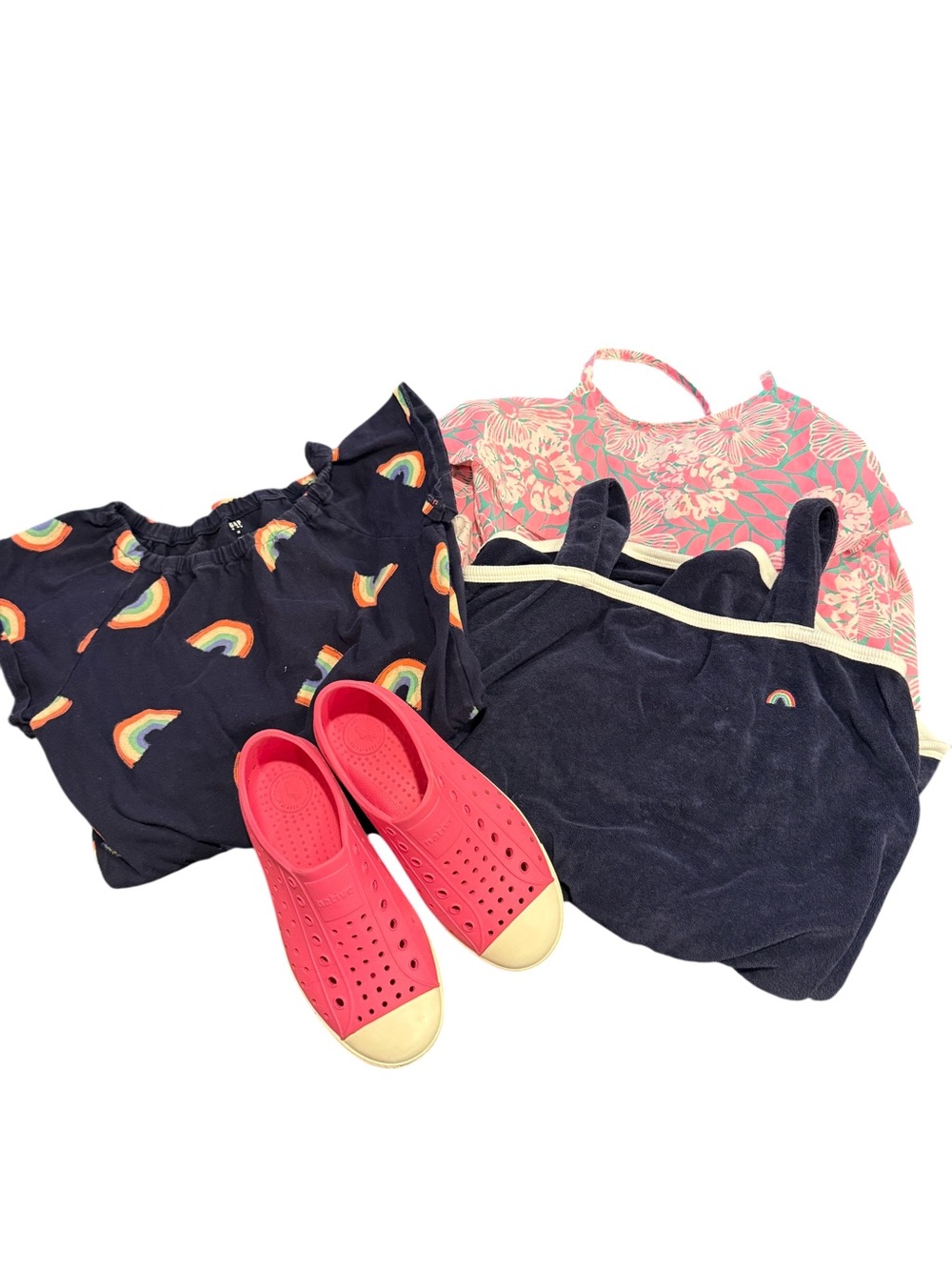 Kids Summer Bundle [7- KC PARKER Dress, 2 M Gap Rainbow Rompers, Native Shoes J1